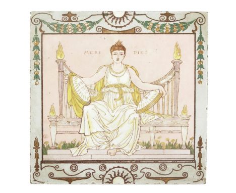 Meridies (noon) a Maw & Co tile designed by Walter Crane, printed and enamelled in colours impressed marks, printed artist ci
