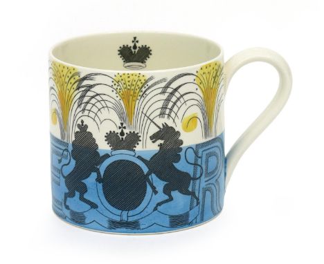 A rare Wedgwood King Edward VIII 1937 coronation mug designed by Eric Ravilious, model no CL.6203 printed with coat of arms E