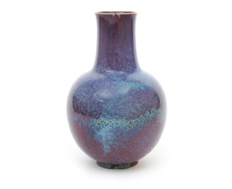 A Ruskin Pottery high-fired stoneware vase by William Howson-Taylor,  dated 1909, ovoid with waisted cylindrical neck, covere