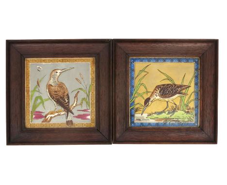 Two Aesthetic Movement Minton and Hollins Bird Series tiles the design attributed to R W Edis and E W Godwin, each printed an
