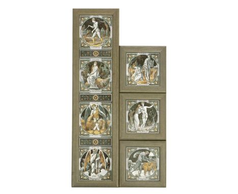 A set of four Minton's Season's tiles designed by John Moyr Smith,  each printed in brown, grey and black with classical figu