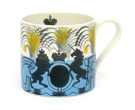 A rare Wedgwood King George VI  and Queen Elizabeth 1937 coronation mug designed by Eric Ravilious, model no CL.6203 printed 