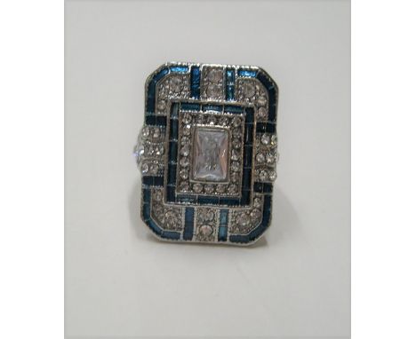 Large, square Art Deco style cocktail ring,11.9 grams,        size K 