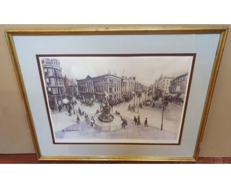 Large Margaret Chapman pencil signed print "Picadilly, Manchester", signed, framed,40 x 60 cm 