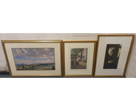 John Abernethy LYNAS-GRAY (1869-c.1940) w/c "Marldon near Paignton, D Reynolds 1924 w/c wash of an old lady and a golfing sce