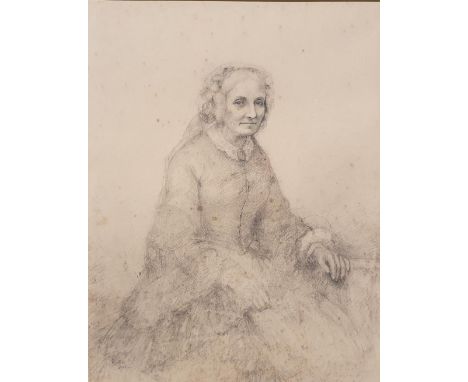 Indistinctly signed 19thC graphite portrait of an old lady in original frame,45 x 33 cm 