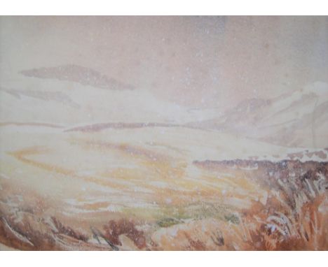 1979 Mall Galleries exhibited watercolour "First snow, Hard Knott pass" by John Darlison, signed, exhibition label verso, mou