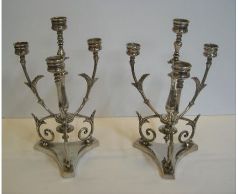 High quality pair of Victorian 4-pronged silver plated candle-sticks, circa 1880,Each candle-stick is 31 cm high and weighs 1