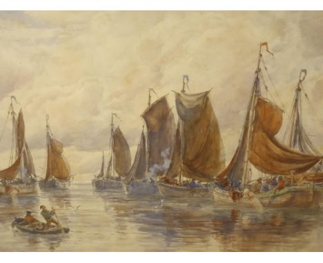 Alexander BALLINGALL (c.1850-1910/11) seascape watercolour "Dutchmen Becalmed", signed,In an old thin gilt slip frame,The wat