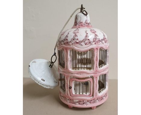 Ceramic hanging light in the form of a bird cage,38 cm in length 