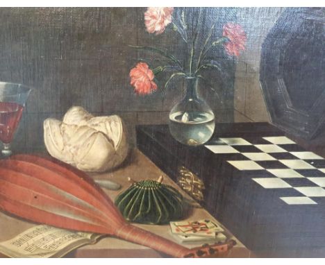 Pleasing still-life print on canvas in the 18thC style, nicely framed,21 x 28 cm 