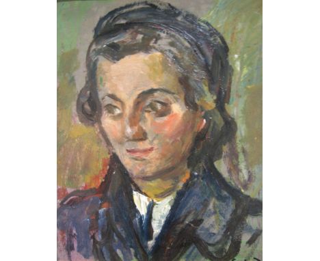 Marius WOULFART (France 1905-1991) oil on card, portrait of a young lady, signed, wood frame,30 x 25 cm 
