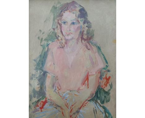 Attributed to Robin DARWIN (1910-1974) oil on board, portrait of a young woman, signed, framed,44 x 29 cm 