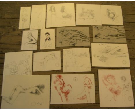16 Peter Collins (1923-2001) mixed medium, portrait drawings, Approx average size is 26 x 38 cm 