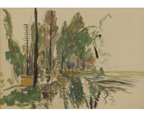 ▴ Trees beside a riversigned 'Ro Dunlop' l.r., watercolour36 x 50cmProvenance: With Redfern Gallery, 1928;with Abbott &amp; H