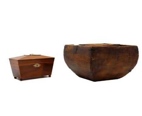19th century, of pegged and dovetailed construction,36cm wide36cm deep24cm hightogether with a Regency rosewood and boxwood s