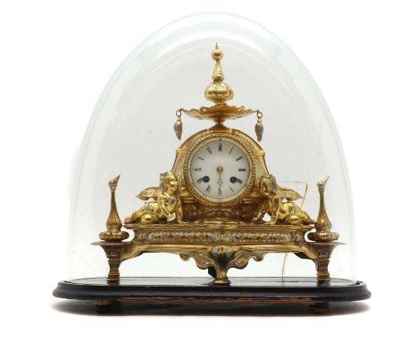 with a Persian-style finial and an enamel dial with Roman numeral signed 'John Hall, Paris', flanked by two children wearing 