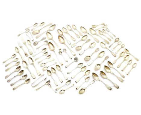 to include a set of twelve William IV dessert spoons, London 1836, a set of five William IV teaspoons by James Jackson II, Lo