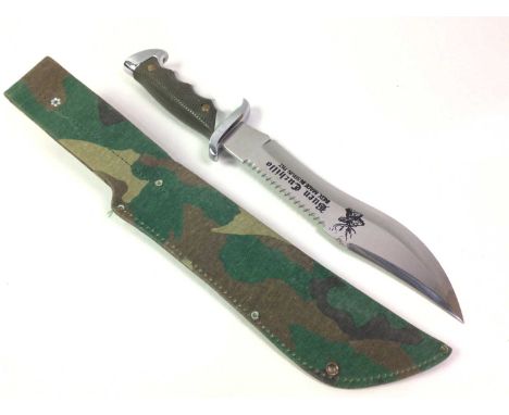 MODERN SPANISH HUNTING KNIFE, the blade inscribed 'Buen Cuchill', in canvas scabbard