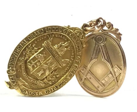 FIFTEEN CARAT GOLD MASONIC JEWEL, ALONG WITH ANOTHER  the first inscribed provincial 'Grand Lodge of Glasgow of Free and Acce