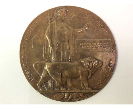 WWI MEMORIAL PLAQUE, ARTHUR FREDERICK PERCY ORCHARD, K/15239, died on 3rd January 1918 aged 25 onboard H.M.S. G8, along with 