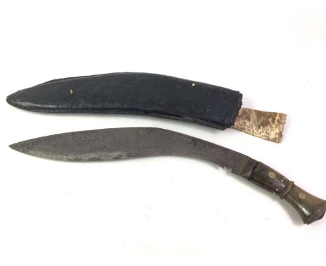 NEPALESE KUKRI, LATE 19TH / EARLY 20TH CENTURY the curved steel blade over a horn grip, in leather clad scabbard, alond with 