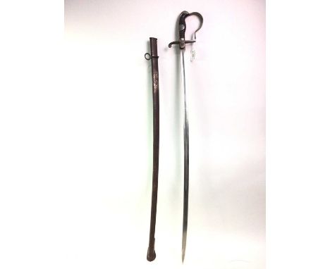 GERMAN N.C.O. SWORD, WWI / II PERIOD with curved fullered steel blade over a swept quillion and knucklebow, wire bound ribbed