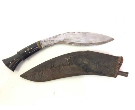 NEPALESE KUKRI, EARLY TO MID 20TH CENTURY with horn handle, in leather clad scabbard, with ensuite knife, along with a Persia