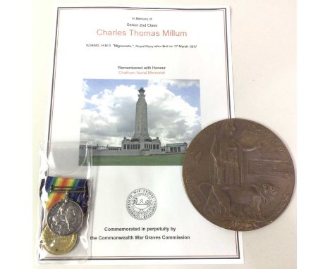 WWI CASUALTY GROUP, STOKER CHARLES THOMAS MILLUM, comprising The War Medal and Victory Medal (inscribed K.34682... STO. 2 R.N