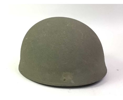 BRITISH DESPATCH RIDERS HELMET, BMB, WWII-PERIOD the skull in green sand-mixed paint, the cushioned leather liner with drop d