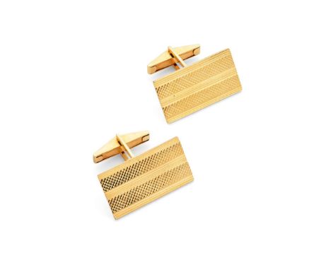  A pair of engraved cufflinks  Each rectangular principal terminal with engine turned detail, secondary torpedo terminal, ind