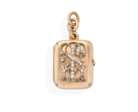  A late 19th century diamond locket  Of rectangular hinged design, the front with applied ‘T.S’ set with graduated old round 
