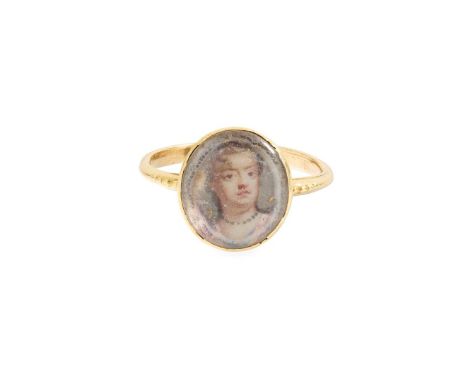 An 18th century Queen Anne supporters ring The oval portrait miniature on ivory depicting Queen Anne, in a simple mount with 