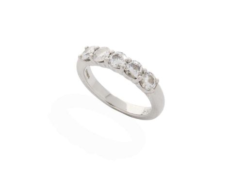  A platinum diamond five-stone ring  Claw-set with five round brilliant-cut diamonds, weighing approximately 1.00cts in total