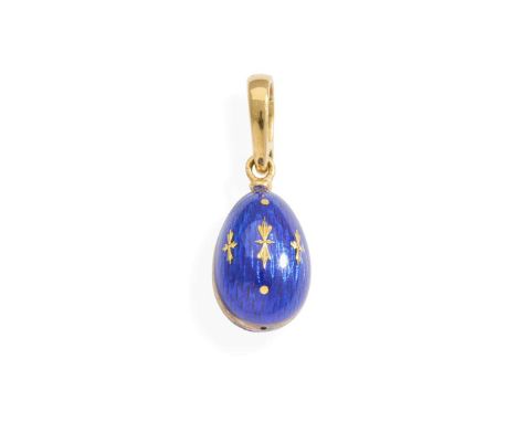  Fabergé: A limited edition enamel egg pendant  The blue enamel egg with gold fleur-de-lis detail, signed, numbered 387/500; 
