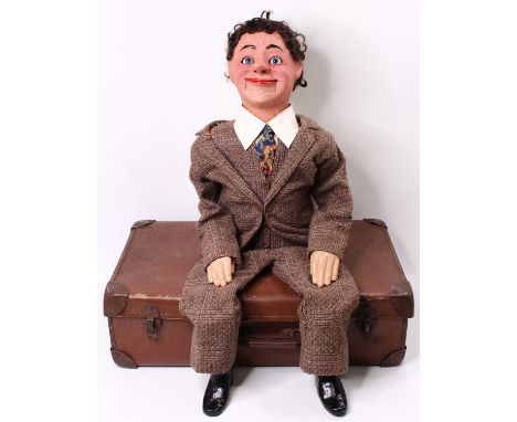 Attributed to Herbert Brighton, 1920s-1930 ventriloquist doll, ventriloquist figure has hand-painted papier-mâché hands, legs