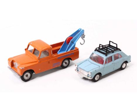 Spot-On group of 2 loose examples to include; No.402 Crash Service Land Rover in an orange body with grey interior and blue j