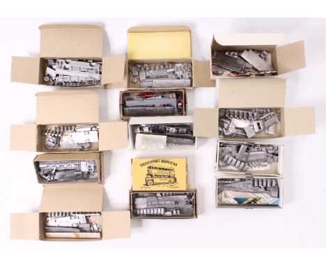 14 1:76 scale white metal kits for buses, mostly by Anbrico, to include an AEC Burlingham coach, a Duple Bedford and others, 
