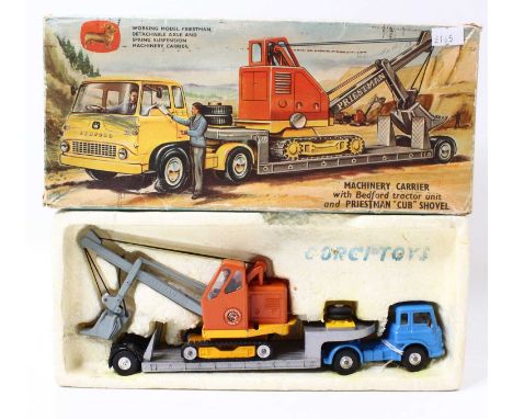 Corgi Toys Gift Set No. 27 Machinery Carrier gift set comprising of Bedford tractor unit with low loader trailer and Priestma