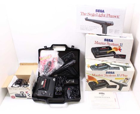 A Sega Master System II Plus interactive video entertainment system boxed console, comprising of a Power base system, Light P