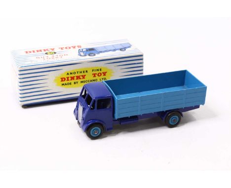 Dinky Toys No.511 guy 4-ton lorry, comprising dark blue cab and chassis with light blue back and light blue hubs, sold in the