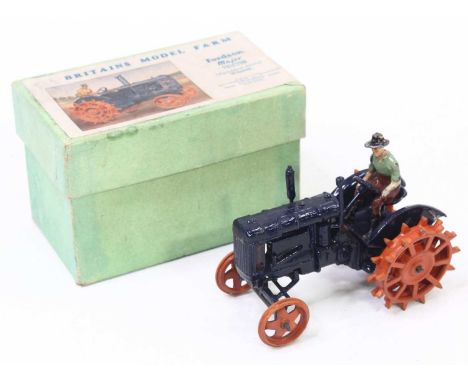 Britains model farm series No. 127F Fordson Major Tractor in blue with orange hubs and orange tyres, in the original green bo