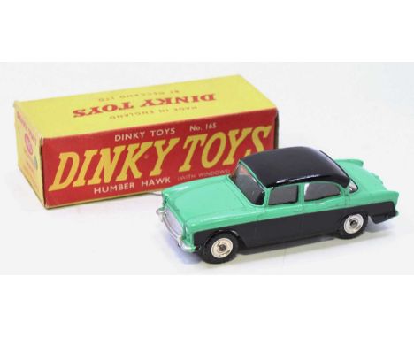 Dinky Toys No.165 Humber Hawk comprising light green and black body with spun hubs in the original correct colour spot all-ca
