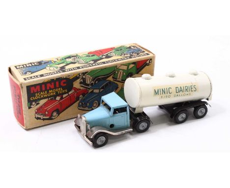 Triang Minic 31M Tinplate Clockwork Mechanical Horse with Milk Tanker "Minic Dairies" in light blue, black &amp; chrome cab a