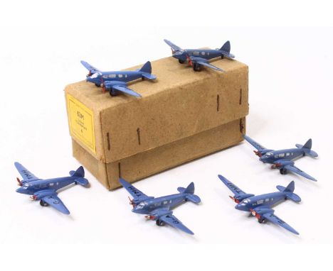 Dinky Toys, No.62M Light Transport Trade Box of 6 models, all finished in blue with red propellers, models range from good to