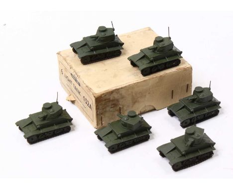 Dinky Toys No.152A Trade box of 6 Light Tanks, all finished in green with aerials and tracks, yellow box with code number 501