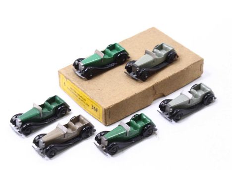 Dinky Toys original trade box No. 36F 6 British Salmson Four-Seater Sports Cars, containing six various examples to include t