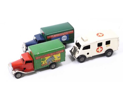 Triang Minic tinplate and clockwork model group of 3 to include; No.22M Carter Patterson &amp; Pickfords Delivery Van in Stan