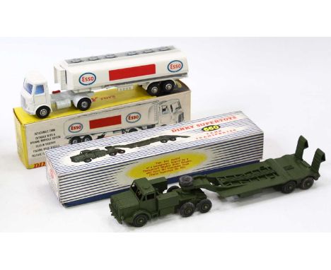 Dinky Toys group of 2 to include; No.945 A.E.C Fuel Tanker 'Esso' of usual colourway together with a No.660 Tank Transporter 