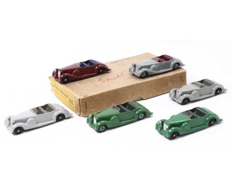 Dinky Toys 38c trade box of 6 Lagonda Sports Coupe, 6 various examples to include maroon with blue interior, 2 green examples